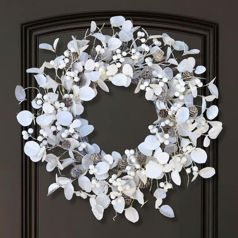 Pearl White Pip Berry Wreath for Front Door, 20 Inch Winter Wreaths Wall Hanging Outdoor, Farmhouse, Porch, for Spring Summer Fall All Seasons Holiday Halloween Christmas Decorations in Saudi Arabia