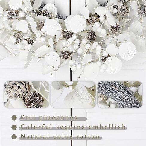 Pearl White Pip Berry Wreath for Front Door, 20 Inch Winter Wreaths Wall Hanging Outdoor, Farmhouse, Porch, for Spring Summer Fall All Seasons Holiday Halloween Christmas Decorations in Saudi Arabia