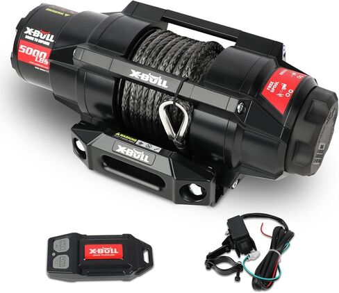 X-BULL New 6000LBS IP68 Waterproof Electric Winch Boat Trailer Winch with 2 in 1 Wireless Remote Synthetic Rope 1/4 in x49.8ft Hook Automatic Braking Powersports Off Road in Kuwait