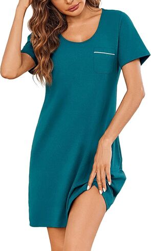 Ekouaer Womens Nightgown Nightshirts Short Sleeve Sleepwear Round Neck Sleepshirt with Chest Pocket in Saudi Arabia
