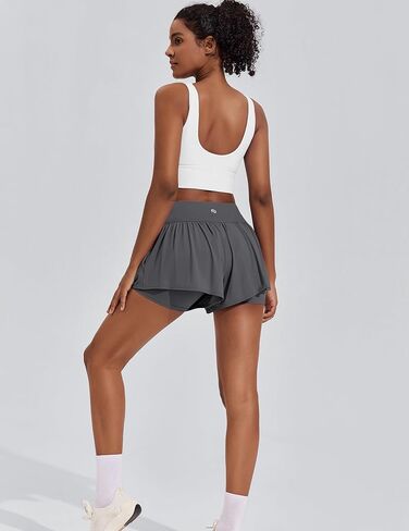 PINSPARK 2 in 1 Running Shorts for Women Flowy Athletic Short Workout Gym Tennis Skirts High Waisted with Pockets in Kuwait