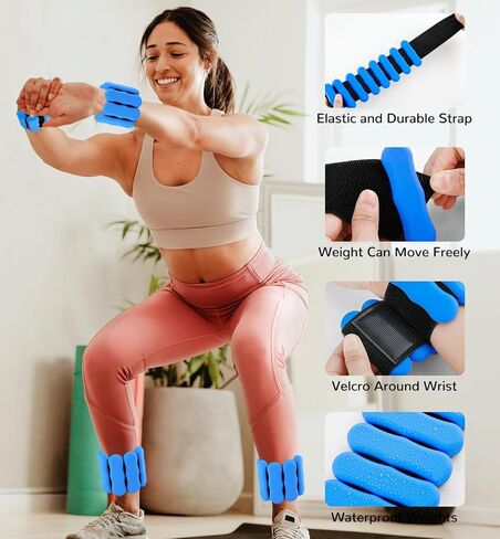 أوزان المعصم لأوزان الكاحل للنساء والرجال والأطفال، مجموعة من 2 (1-2 رطل لكل وزن) قابلة للتعديل من السيليكون لأوزان الذراع والساق بيلاتيس سوار معصم مرجح للمشي واليوجا والرقص والجيم المنزلي واللياقة البدنية in Kuwait