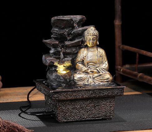 Tabletop Water Fountain Buddha Statue Desktop Indoor Waterfall Fountain Tabletop Humidifiers Home Decoration for Office, Living Room, or Bedroom in Saudi Arabia