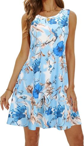 فساتين الصيف للنساء 2024 فساتين الشمس غير الرسمية للشاطئ بدون أكمام، فستان متأرجح مع جيوب in Kuwait