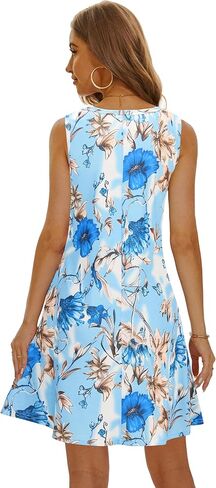 فساتين الصيف للنساء 2024 فساتين الشمس غير الرسمية للشاطئ بدون أكمام، فستان متأرجح مع جيوب in Kuwait