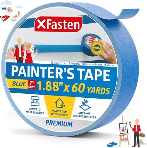 XFasten Blue Painters Tape 1.88 Inch x 60-Yards (3-Pack) 1" Core, Wall Safe Blue Masking Tape, Blue Paint Tape for Walls Blue Painter Tape Masking Tape Blue Tape Painters Masking Tape in Kuwait