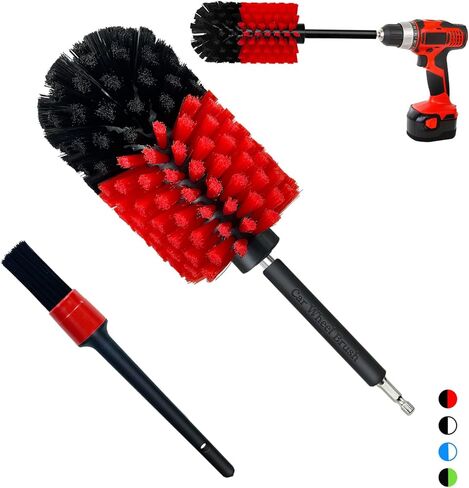مجموعة فرش العجلات، فرشاة تنظيف عجلة الحفر الناعمة، مجموعة فرش تنظيف السيارة عالية الكثافة بدون خدوش للعجلات والإطارات والمحركات والعادم (أحمر/أسود، قطعتين) in Kuwait