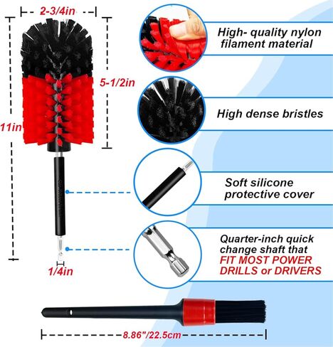 مجموعة فرش العجلات، فرشاة تنظيف عجلة الحفر الناعمة، مجموعة فرش تنظيف السيارة عالية الكثافة بدون خدوش للعجلات والإطارات والمحركات والعادم (أحمر/أسود، قطعتين) in Kuwait