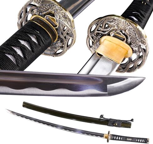 Japanese Samurai Katana Sword, 1060 High Carbon Steel Traditional Handmade, Blue Flame Full Tang, High-Performance/Razor-Sharp, Gifts for Men/Boys in Saudi Arabia