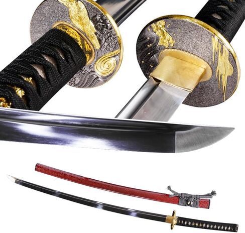 Japanese Samurai Katana Sword, 1060 High Carbon Steel Traditional Handmade, Blue Flame Full Tang, High-Performance/Razor-Sharp, Gifts for Men/Boys in Saudi Arabia