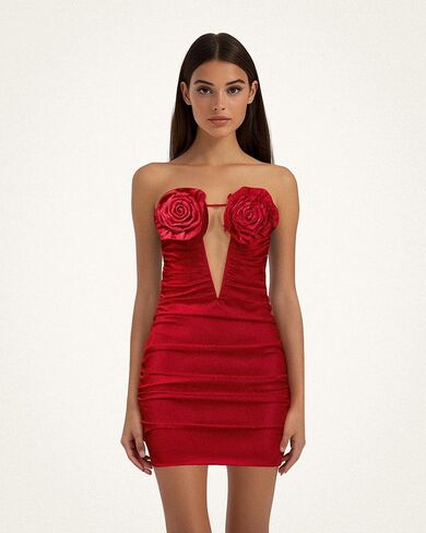 JW PEI Women's Bailee Floral Applique and Ruched Tube Mini Dress in Saudi Arabia