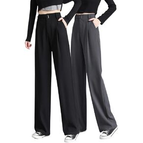 Betusline Women's 2 Packs Wide Leg Long Dress Pants Business Casual Straight Office Trousers for Women,X-Small-XX-Large