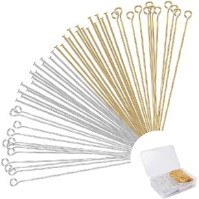 800 Pieces Jewelry Making Pins Including 400 Pcs Eye Pins and 400 Pcs Flat Head Pins, 2 Inch Metal Straight Pins for DIY Craft Earring Bracelet Necklace Pendant Making(Gold, Silver)