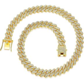 HDMENC Mens Miami Cuban Link Chain Necklace 12mm Diamond Prong Cuban Chain 18/20/24inch Length Hip Hop Jewely with Gift Box