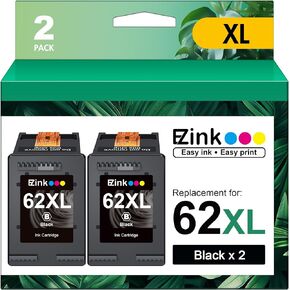 E-Z Ink (TM Remanufactured Ink Cartridge Replacement for HP Ink 62 to use with HP Envy 5540 5640 5660 7644 to use with OfficeJet 5740 5741 8040 to use with OfficeJet 200 250 Series Printer (2 Black)