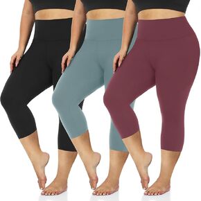 we fleece 3 Pack Plus Size Capri Leggings for Women -Stretchy X-Large-4X Tummy Control High Waist Spandex Workout Yoga Pants