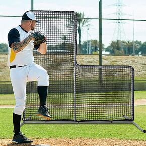 L-Screen Baseball لقفص الضرب 7x7FT، واقي شاشة L للبيسبول مع عجلات، واقي شبكة رمي لسلامة الإبريق
