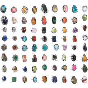 Stackable Gemstone Silver Ring Set for Women – 10 Pcs Silver Plated Handmade Vintage Gothic Statement Rings – Fashion Jewelry for Women