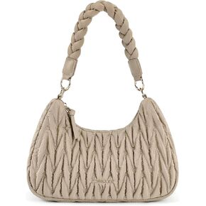 BAGSMART Small Shoulder Bags for Women, Puffy Cute Purses for Women with Woven Top-Handle, Quilted Crescent Hobo Handbag