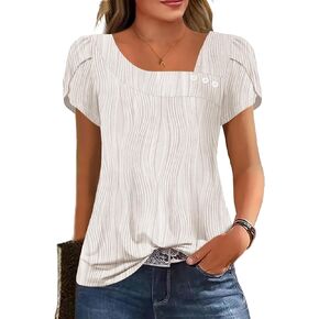 Womens Petal Sleeve Tops Summer Trendy T Shirt Casual Loose Square Neck Button Blouse Tees
