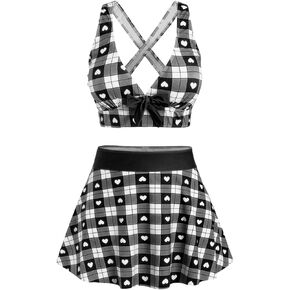ROSE GAL Rosegal Plus Size Valentines Heart Bowknot Crisscross Padded Three Piece Tankini Swimsuit