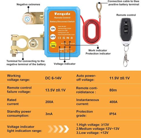 Kill Switch，Kill Switch For Car，Car Kill Switch，Battery Disconnect Switch、Remote Battery Disconnect Switch12V 240A，Automatic Cut/Shut Off Switch For Auto、 ATV、RV、Truck、Yachts、 Boat （Side Installation） in Saudi Arabia