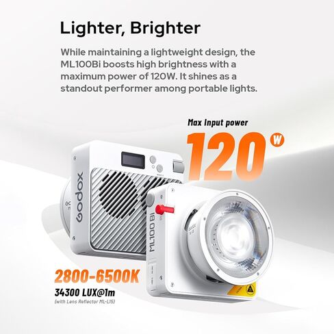 GODOX ML60II Bi 70W Video Light Bi-Color Photography Light 2800K-6500K Dimmable with GODOX Mount COB Bead 2.4G Wireless System Support APP Control with Standar Reflector for Photography in Kuwait