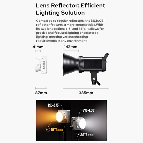 GODOX ML60II Bi 70W Video Light Bi-Color Photography Light 2800K-6500K Dimmable with GODOX Mount COB Bead 2.4G Wireless System Support APP Control with Standar Reflector for Photography in Kuwait