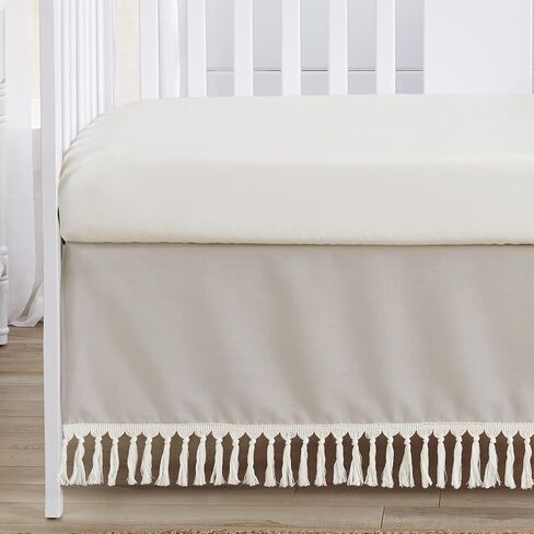 Sweet Jojo Designs Boho Bohemian Baby Boy Girl Nursery Crib Bedding Set - 4 Pieces - Grey White Farmhouse Shabby Chic Designer Modern Minimalist Gray Tuft Tufted Tassel Fringe Macrame Cotton Neutral in Saudi Arabia
