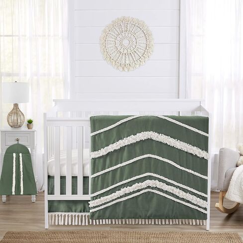 Sweet Jojo Designs Boho Bohemian Baby Boy Girl Nursery Crib Bedding Set - 4 Pieces - Grey White Farmhouse Shabby Chic Designer Modern Minimalist Gray Tuft Tufted Tassel Fringe Macrame Cotton Neutral in Saudi Arabia