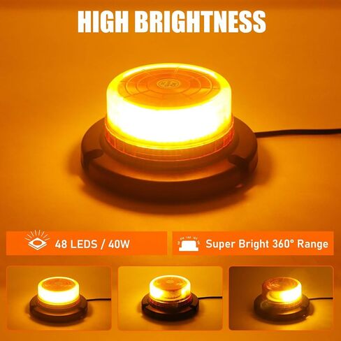 Led Beacon Lights 12V-24V Amber Strobe Warning Light, 48 LED Rooftop Safety Flashing Emergency Lights with Magnetic for Cars Trucks Vehicle in Kuwait
