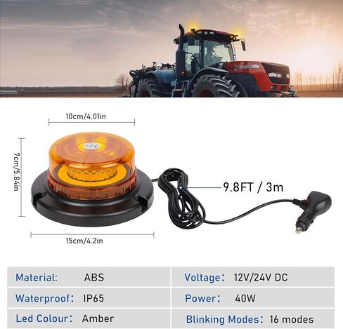 Led Beacon Lights 12V-24V Amber Strobe Warning Light, 48 LED Rooftop Safety Flashing Emergency Lights with Magnetic for Cars Trucks Vehicle in Kuwait