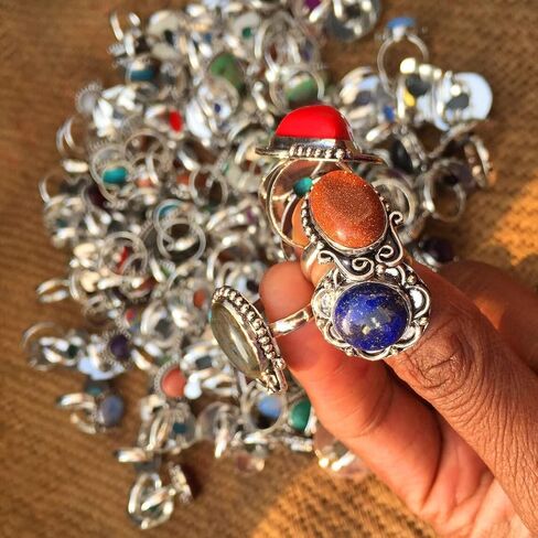 Stackable Gemstone Silver Ring Set for Women – 10 Pcs Silver Plated Handmade Vintage Gothic Statement Rings – Fashion Jewelry for Women in Saudi Arabia