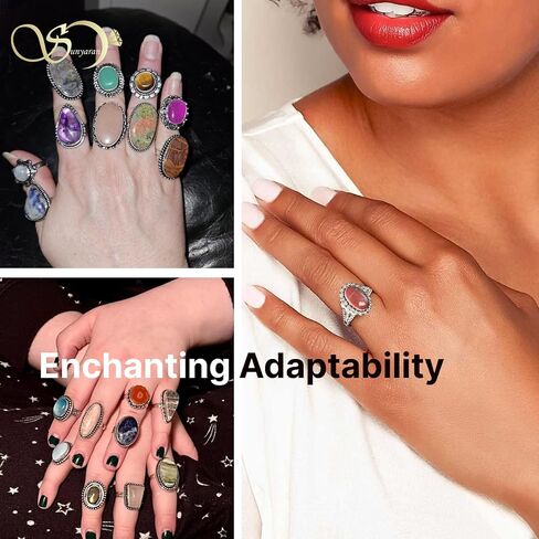 Stackable Gemstone Silver Ring Set for Women – 10 Pcs Silver Plated Handmade Vintage Gothic Statement Rings – Fashion Jewelry for Women in Saudi Arabia