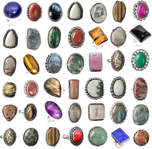 Stackable Gemstone Silver Ring Set for Women – 10 Pcs Silver Plated Handmade Vintage Gothic Statement Rings – Fashion Jewelry for Women in Saudi Arabia