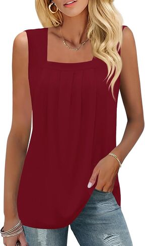 KTILG Summer Square Neck Sleeveless Tops Flowy Pleated Tunic Tank Tops for Women Loose Fit S-3XL in Saudi Arabia
