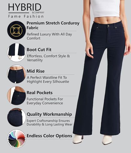 Hybrid & Company Super Comfy Stretch Women 5 Pockets Corduroy Boot Cut Pants in Kuwait