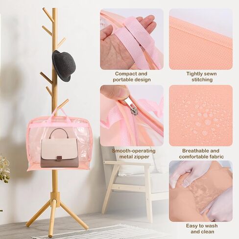 Dust Bags for Handbags - Handbag Storage Organizer Dust Bags for Moisture Proof Dust Cover with Zipper and Handle(Pink-XXL) in Saudi Arabia
