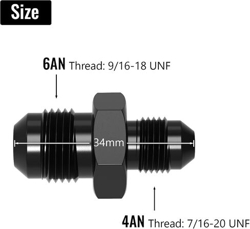3AN Male to 4AN Male Swivel Flare Union Fitting Adapter, Black Straight Hard Aluminum Hex Anodized Connector, Automotive Accessories Suitable for Vehicle Fuel Oil Line Modification in Saudi Arabia
