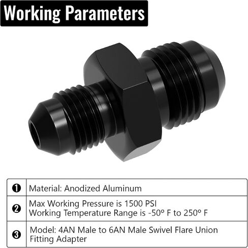 3AN Male to 4AN Male Swivel Flare Union Fitting Adapter, Black Straight Hard Aluminum Hex Anodized Connector, Automotive Accessories Suitable for Vehicle Fuel Oil Line Modification in Saudi Arabia