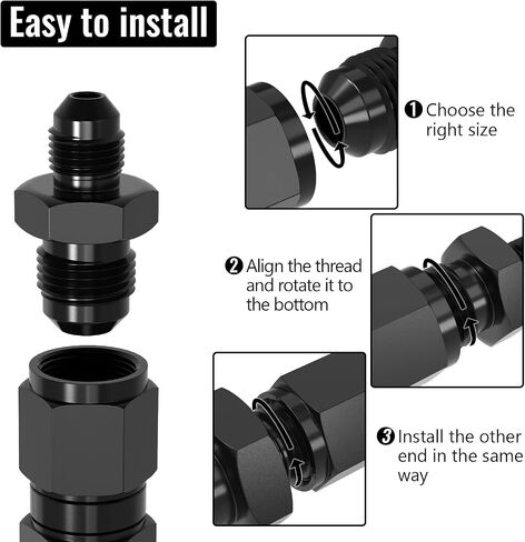 3AN Male to 4AN Male Swivel Flare Union Fitting Adapter, Black Straight Hard Aluminum Hex Anodized Connector, Automotive Accessories Suitable for Vehicle Fuel Oil Line Modification in Saudi Arabia