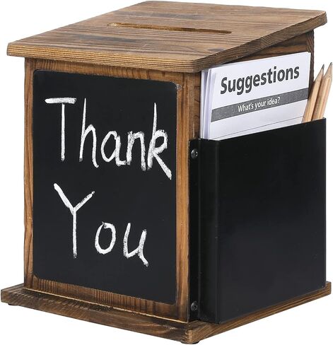MyGift Shabby White Washed Solid Wood Comment Box Suggestion Box with Interchangable Chalkboard and Clear Premium Acrylic Sign, Restaurant Tip Collection Box in Saudi Arabia