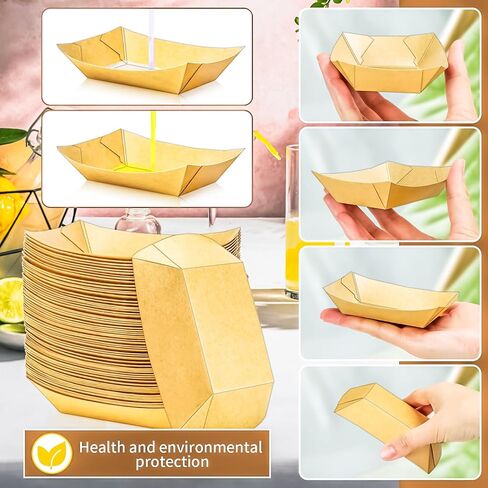 MotBach 90 Pack 2.5Lb Kraft Paper Food Boat Trays Disposable Paper Boats, Heavy-Duty Food Boats, Paper Food Serving Tray Boat Plate for Snack BBQ Hotdog Sandwich Burger Popcorn Taco Fries Nacho in Saudi Arabia