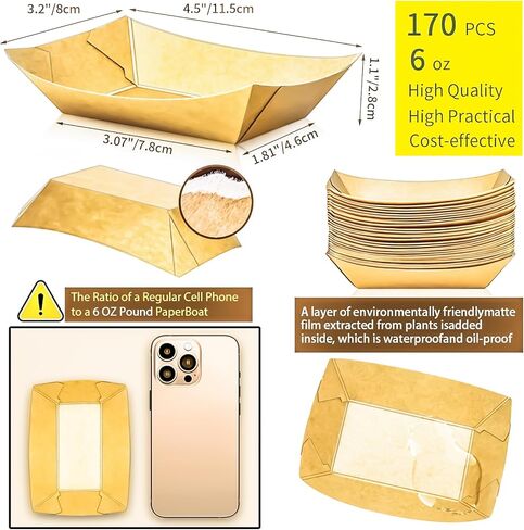 MotBach 90 Pack 2.5Lb Kraft Paper Food Boat Trays Disposable Paper Boats, Heavy-Duty Food Boats, Paper Food Serving Tray Boat Plate for Snack BBQ Hotdog Sandwich Burger Popcorn Taco Fries Nacho in Saudi Arabia