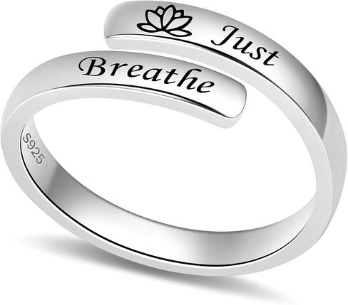 خاتم Just Breathe Hope للنساء، خاتم من الفضة الإسترليني عيار 925 قابل للتعديل على شكل زهرة اللوتس مجوهرات ملهمة هدية تشجيعية in Kuwait