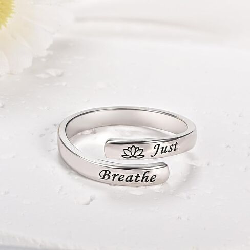 خاتم Just Breathe Hope للنساء، خاتم من الفضة الإسترليني عيار 925 قابل للتعديل على شكل زهرة اللوتس مجوهرات ملهمة هدية تشجيعية in Kuwait