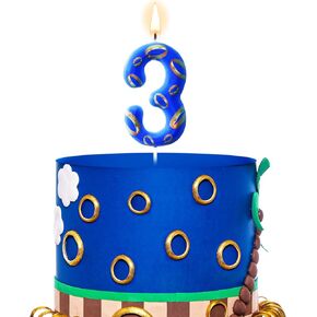 Number 7 Blue and Golden Rings Birthday Number Candle Blue Birthday Cake Topper Blue Themed Birthday Candle for Boys Girls Blue Theme Party Decor Supplies