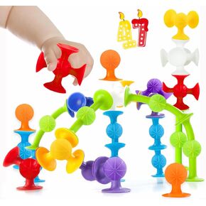 Suction Bath Toys for Baby, 24 Piece Starter Set Suction Cup Toys Preschool Sensory Fidget Toys for Toddlers 1-3 | No Hole Bath Toy | Mold Free Bath Toys (Large Size)