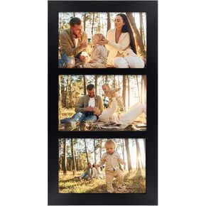 Golden State Art 5x7 Double Picture Frame - Balck Picture Frame - Displays Two 5x7 Photos - Solid Wood - Real Glass - Double Frames 5x7 For Tabletop Or Wall Mounting (Balck, 1 Pack)