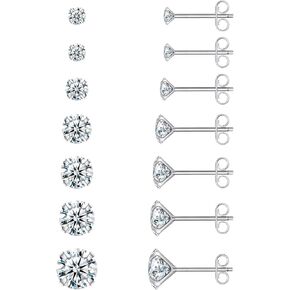 Earrings for Women, 7/8 Pairs Stud Earrings Set for Men, COMOSO 18K White Gold Plated S925 Sterling Silver Cubic Zirconia Earrings Studs 3-8mm, Birthday Christmas Gift